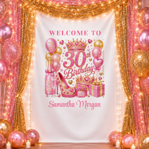Glam Pink Gold Glitter 30th Birthday Backdrop