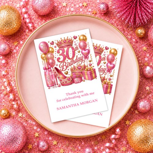 Glam Pink Gold Glitter 30th Birthday Thank You Card