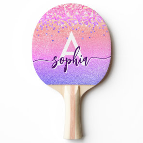 Glam Pink Gold Glitter Monogram Script Colorful  Ping Pong Paddle