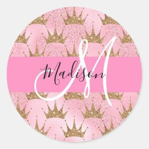 2 Round Pink Colorful Monogram Stickers | Set of 40