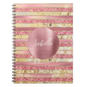Glam Pink Gold Glitter Stripes Notebook