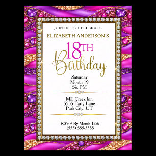 Glam Pink Gold Jeweled Strata 18th Birthday Invitation