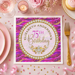 Glam Pink Gold Jeweled Strata 75th Birthday Napkins