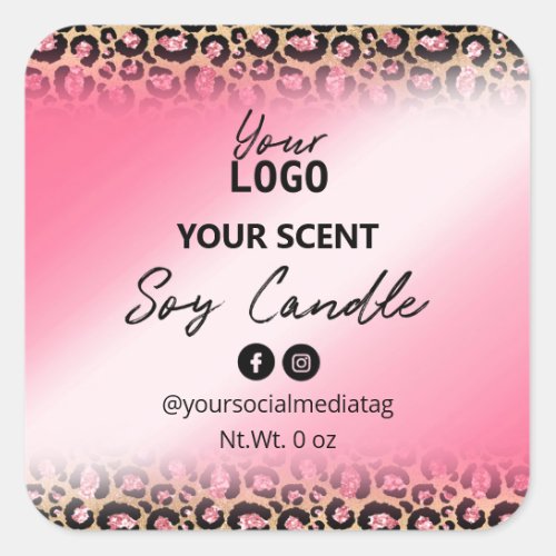 Glam Pink Gold Leopard Print Soy Candle Labels