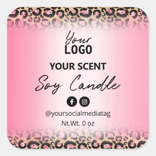 Glam Pink Gold Leopard Print Soy Candle Labels