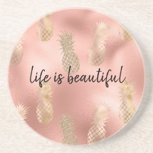 Glam Pink Gold Pineapples Coaster