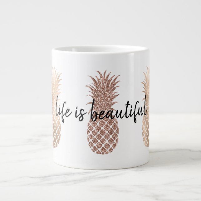 Glam Pink Gold Pineapples Giant Coffee Mug (Front)