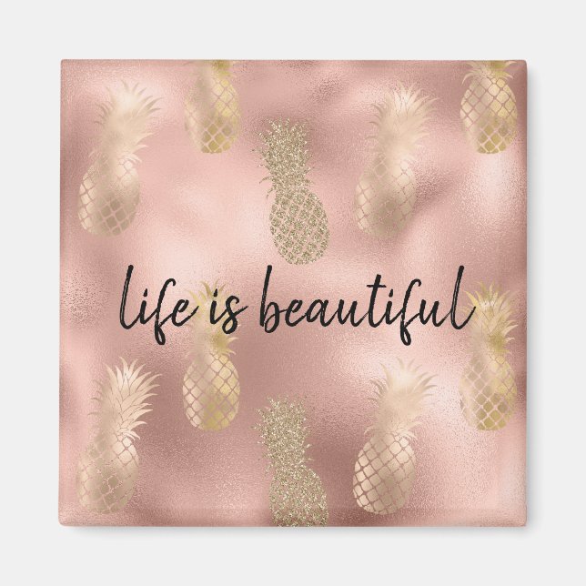 Glam Pink Gold Pineapples Magnet (Front)
