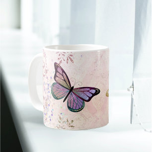 Glam Pink Gold Purple Butterflies Coffee Mug