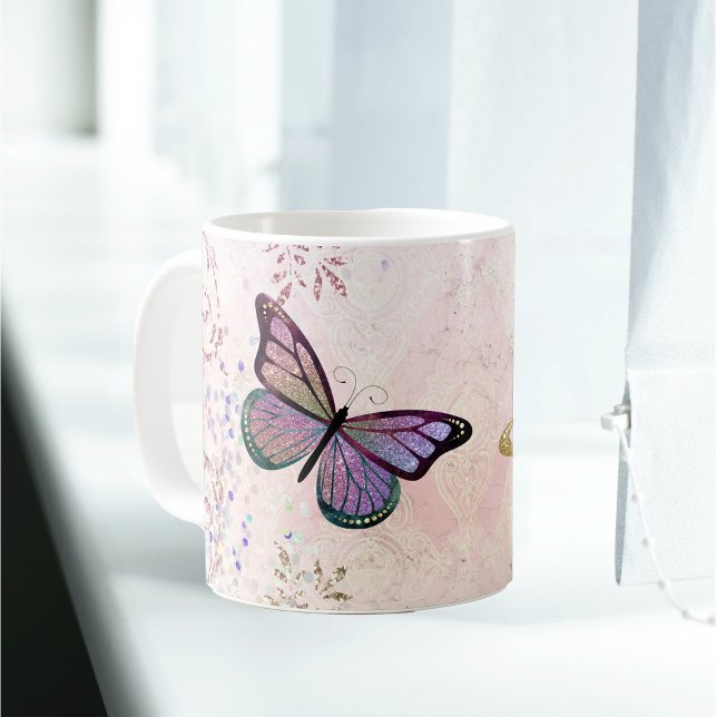 Glam Pink Gold Purple Butterflies Coffee Mug (Creator Uploaded)