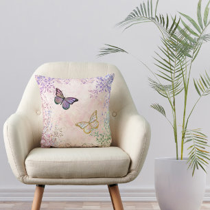 Glam Pink Gold Purple Butterflies Throw Pillow