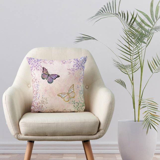 Glam Pink Gold Purple Butterflies Throw Pillow (Creator Uploaded)