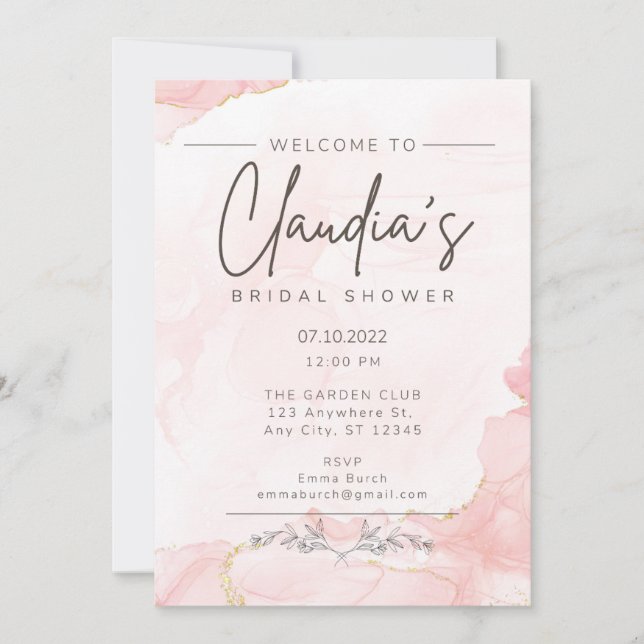 Glam Pink Gold Watercolor Bridal Shower Invite  (Front)