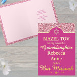 Glam Pink Granddaughter Niece Bat Mitzvah Gold Foil Holiday Card<br><div class="desc">This elegant real gold foil Bat Mitzvah greeting card in pink is ready for you to personalize it for that special girl in your life. The top of the card is a band of pink faux glitter with an arch motif carved out and edged in gold foil. The rest of...</div>