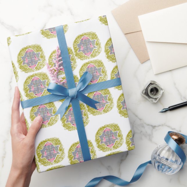 Glam Pink Hanukkah flamingos beach Wrapping Paper (Gifting)