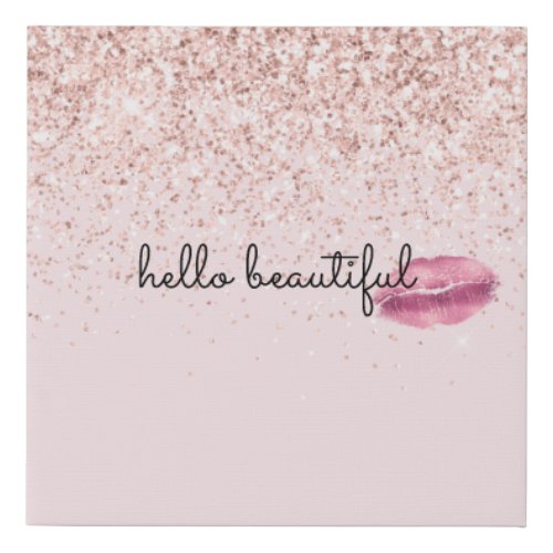 Glam Pink Kiss Lips Blush Glitter          Faux Canvas Print