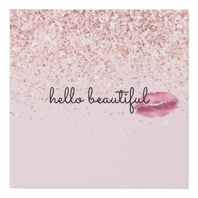 Glam Pink Kiss Lips Blush Glitter          Faux Canvas Print (Front)