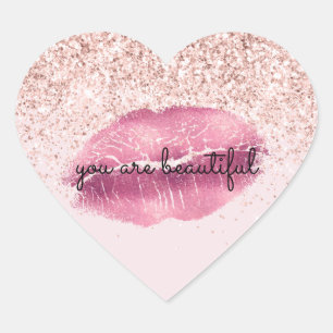 Glam Pink Kiss Lips Blush Glitter Heart Sticker