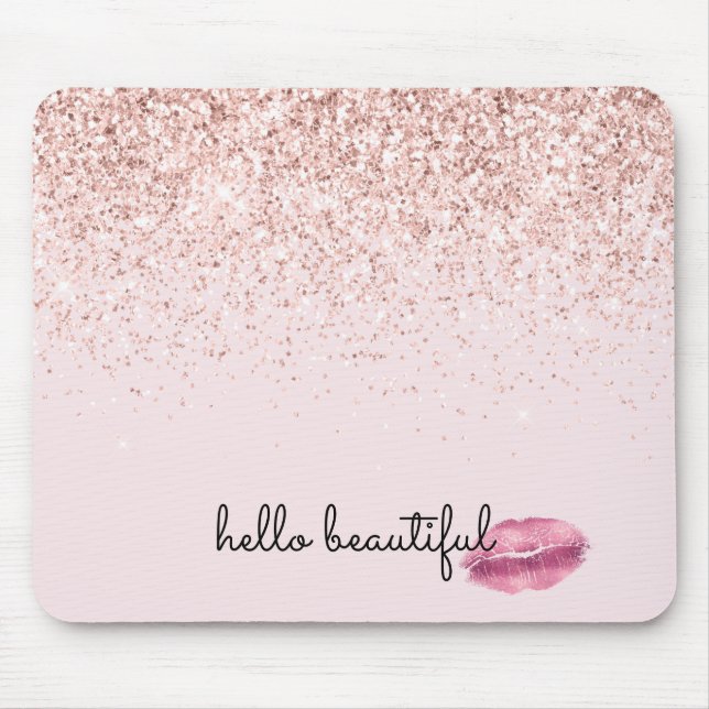 Glam Pink Kiss Lips Blush Glitter         Mouse Pad (Front)