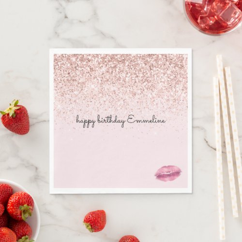 Glam Pink Kiss Lips Blush Glitter       Napkins