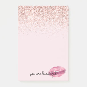 Glam Pink Kiss Lips Blush Glitter Post-it Notes