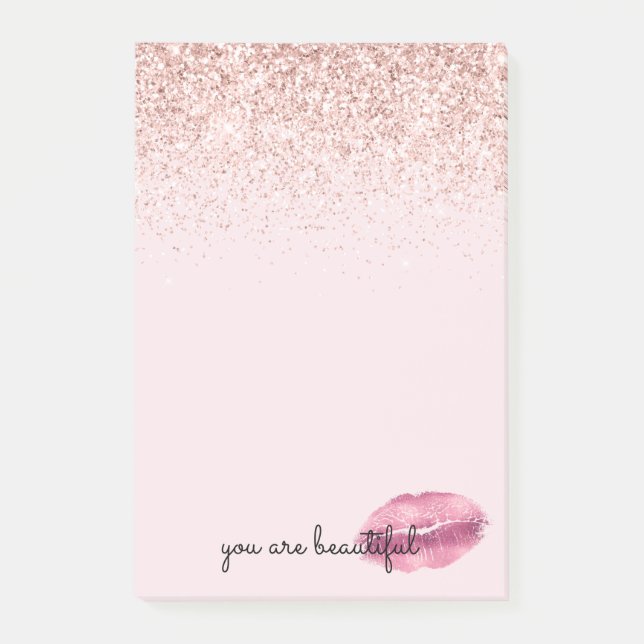 Glam Pink Kiss Lips Blush Glitter    Post-it Notes (Front)