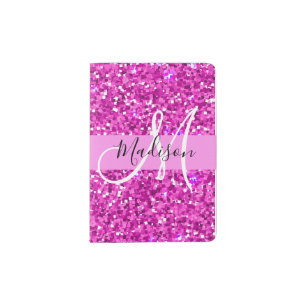 Glam Pink & Magenta Glitter Sparkle Monogram Name Passport Holder