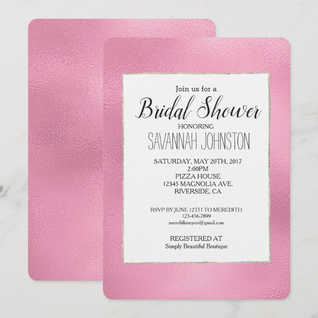 Glam Pink Ombre Bridal Shower Invitation (Front/Back)