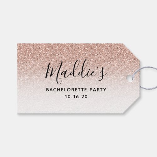 Glam Pink Ombre Glitter Bachelorette Bride Name Gift Tags