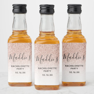 Glam Pink Ombre Glitter Bachelorette Bride Name Liquor Bottle Label
