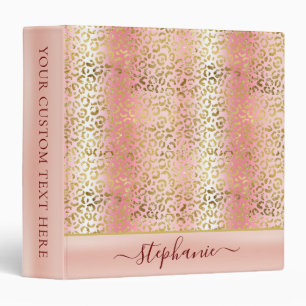 Glam Pink Ombre Gold Leopard Pattern Personalized 3 Ring Binder