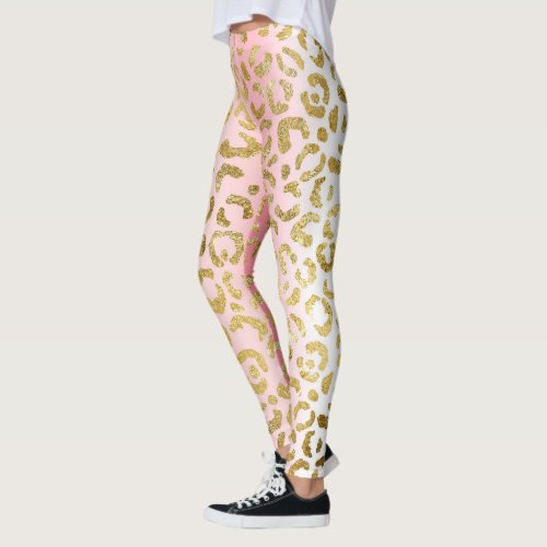 Glam Pink Ombre Gold Leopard Pattern Personalized Leggings