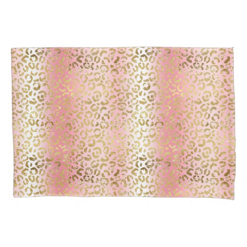 Glam Pink Ombre Gold Leopard Pattern Pillow Case
