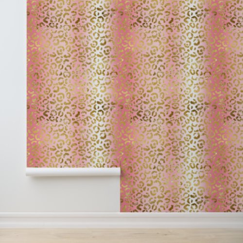 Glam Pink Ombre Gold Leopard Pattern Wallpaper