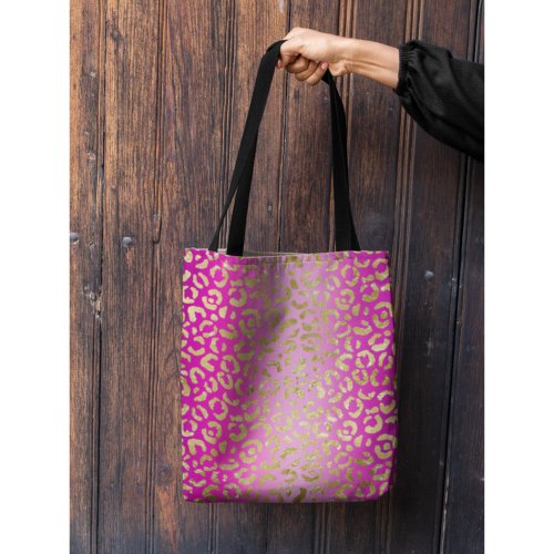Glam Pink Ombre Gold Leopard Spots Patterned Tote Bag