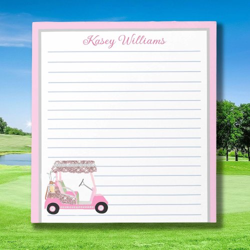 Glam Pink Personalized Golf Cart Name Lined   Notepad