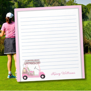Glam Pink Personalized Golf Cart Name Lined Notepad