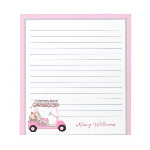 Glam Pink Personalized Golf Cart Name Lined    Notepad