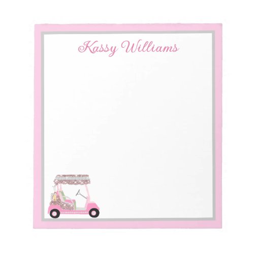 Glam Pink Personalized Golf Cart Name Notepad