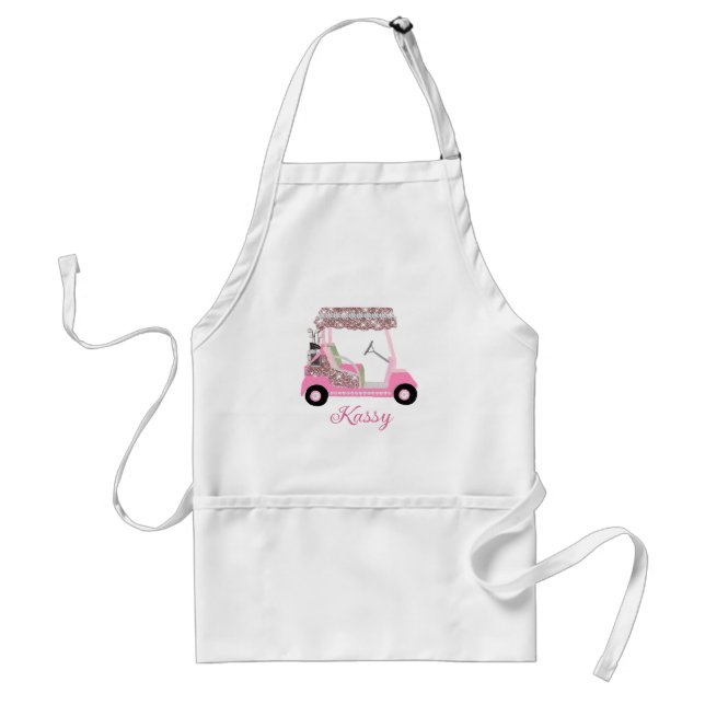 Glam Pink Personalized Name Golf Cart Clubs Adult Apron (Front)