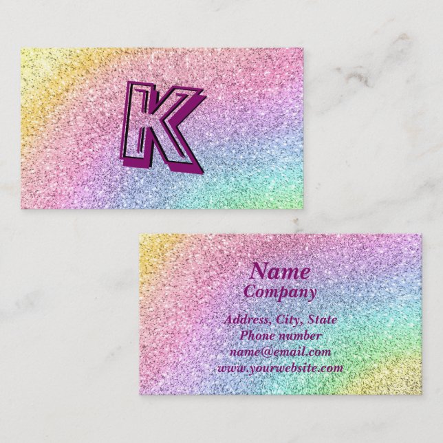 Glam Pink Purple Blue Glitter Sparkle Monogram Business Card (Front/Back)