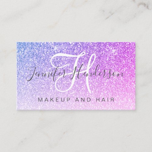 Glam Pink Purple Glitter Makeup Artist Hair Salon Business Card