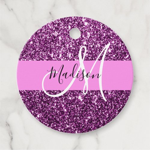 Glam Pink  Purple Glitter Sparkles Monogram Name Favor Tags