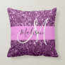 Glam Pink & Purple Glitter Sparkles Monogram Name Throw Pillow