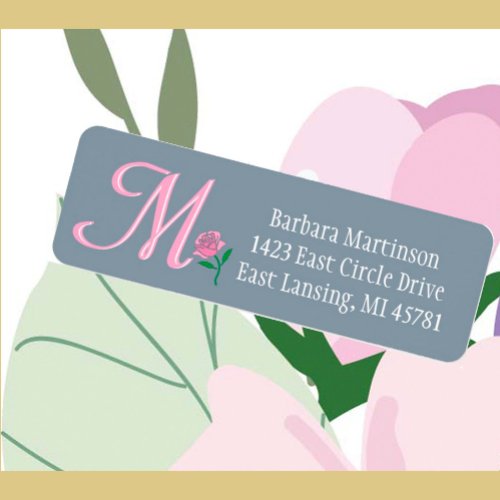 Glam Pink Rose Custom Color Monogram  Label