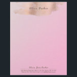 Glam Pink Rose Gold Copper Foil | Beautician Letterhead<br><div class="desc">Simple elegant feminine pink and shiny faux rose gold glitter letterhead with a hand lettered trendy typography script and brushed watercolor copper faux foil splashes. Easy to personalize with your details on both sides! Suitable for beauty salons or spas, creative professionals, makeup artists, beauty specialists, nail or lash salon, interior...</div>