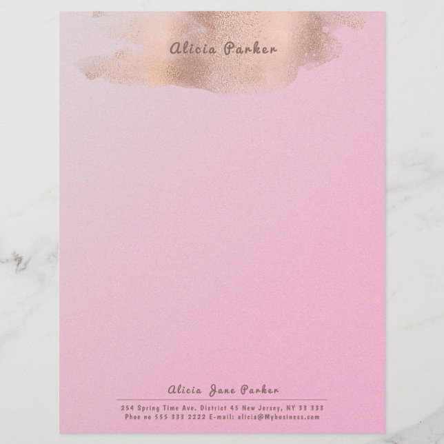 Glam Pink Rose Gold Copper Foil | Beautician Letterhead (Front)