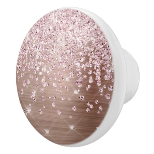 Glam Pink Rose Gold Glitter Diamond Confetti Ceramic Knob