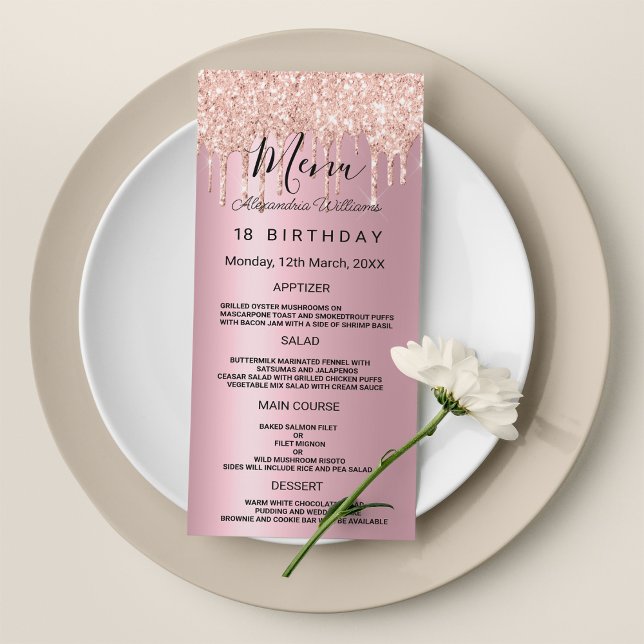 Glam pink rose gold glitter drips Birthday Program (Glam pink rose gold glitter drips Birthday Program )