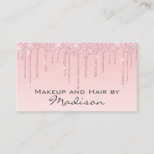 Glam Pink Rose Gold Glitter Drips Makeup Artist Business Card